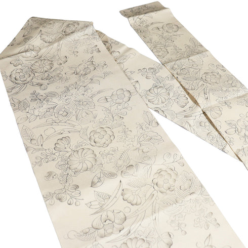 名古屋帯 リサイクル 帯丈373cm 全通 辻が花風 アイボリー Mサイズ 正絹 Sランク お洒落