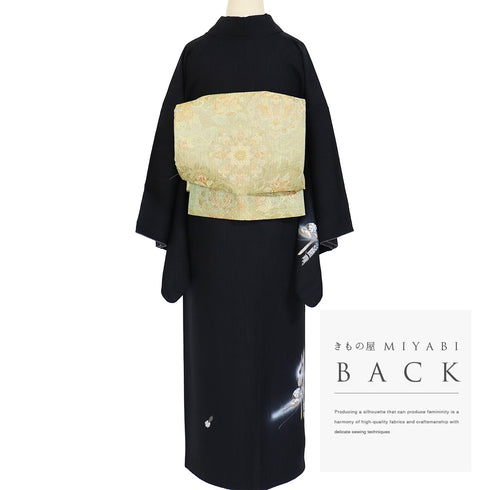 訪問着 リサイクル 身丈156cm 裄64.4cm 袷 金駒刺繍 竹にひょうたん柄 ブラック Mサイズ セミフォーマル 落款 正絹 広衿 Sランク