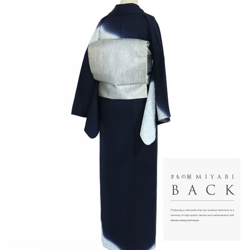 付下げ リサイクル 身丈165.5cm 裄66.8cm 袷 刺繍 ネイビー LLサイズ お洒落 正絹 広衿 Aランク