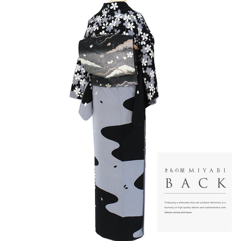訪問着 リサイクル 身丈152.8cm 裄62.8cm 袷 桜柄 ブラック Sサイズ セミフォーマル お洒落 落款 しつけ糸 正絹 広衿 Sランク