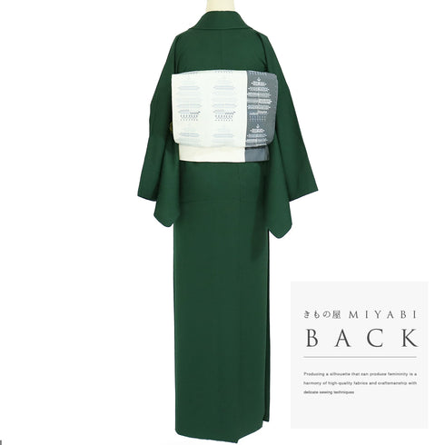 色無地 リサイクル 身丈157.3cm 裄66cm 袷 グリーン Mサイズ お洒落 正絹 広衿 地紋あり Sランク