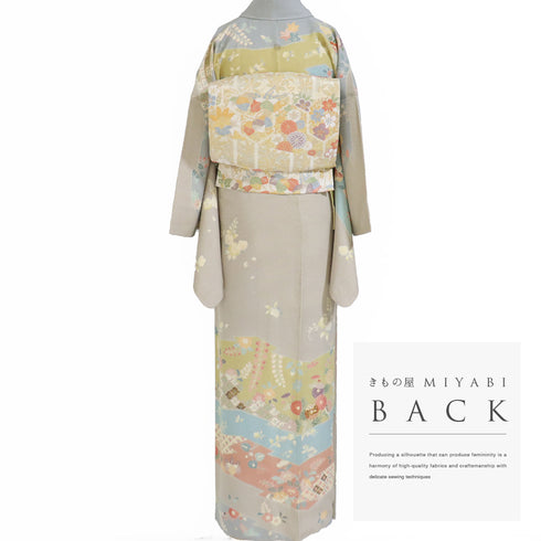 訪問着 リサイクル 身丈162.4cm 裄66.4cm 袷 七宝や菊柄など 金駒刺繍 パールトーン加工 多色 Lサイズ セミフォーマル 一つ紋 正絹 広衿 Sランク