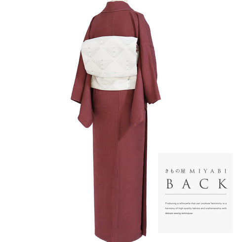 色無地 リサイクル 身丈159cm 裄62.8cm 袷 レッド Mサイズ セミフォーマル しつけ糸 正絹 広衿 地紋あり Sランク