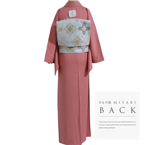 色無地 リサイクル 身丈157.5cm 裄66.4cm 袷 山本寛斎 KANSAIコレクション 小花柄 ピンク Mサイズ セミフォーマル 一つ紋 しつけ糸 正絹 広衿 地紋あり Sランク