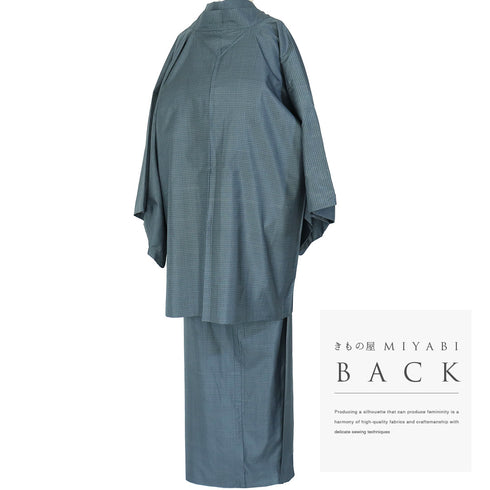 アンサンブル 紬 リサイクル 身丈161cm 裄65.8cm 羽織丈86cm 袷 絣柄 グレー Lサイズ カジュアル お洒落 正絹 広衿 Sランク