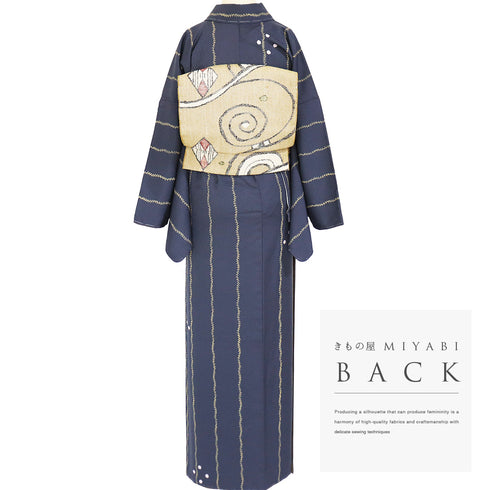 小紋 リサイクル 身丈171cm 裄71.2cm 袷 蔓や丸に花柄 ネイビー LLサイズ お洒落 カジュアル 正絹 広衿 Sランク