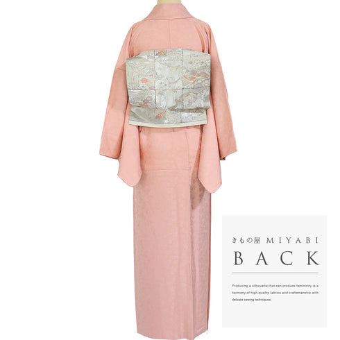 色無地 リサイクル 身丈154cm 裄66.4cm 袷 花柄地紋 七五三 ピンク Sサイズ フォーマル お洒落 正絹 広衿 地紋あり Sランク