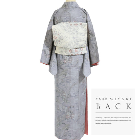 大島紬 リサイクル 身丈154.5cm 裄65.2cm 袷 都喜ヱ門 パープル Sサイズ お洒落 カジュアル 証紙 しつけ糸 正絹 広衿 Sランク