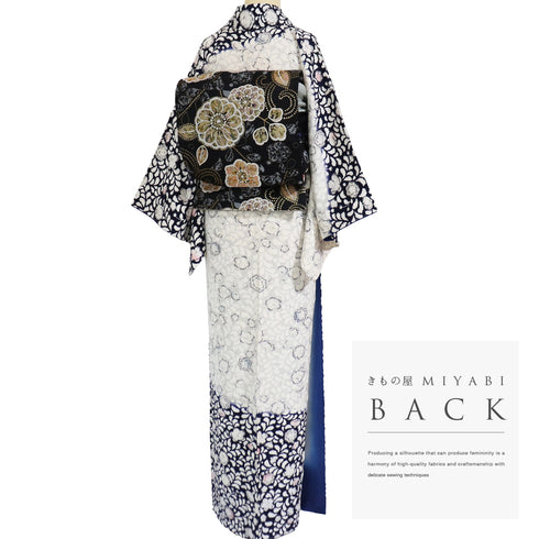 付下げ リサイクル 身丈158.5cm 裄62.6cm 袷 辻ヶ花調 後絞り加工 ネイビー Mサイズ お洒落 しつけ糸 正絹 広衿 Sランク