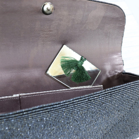 バッグ リサイクル グレー ビーズ Aランク 花柄