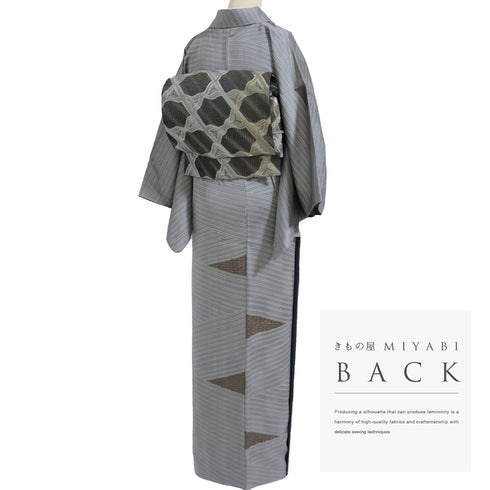 小紋 リサイクル 身丈162.3cm 裄63.4cm 袷 幾何学柄 箔 グレー Lサイズ お洒落 カジュアル 正絹 広衿 Sランク