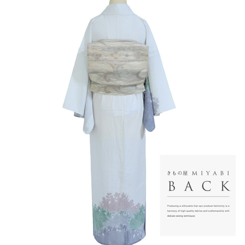 付下げ リサイクル 夏着物 身丈156cm 裄64.6cm 絽 グレー Mサイズ セミフォーマル お洒落 ポリエステル 洗える着物 広衿 Aランク