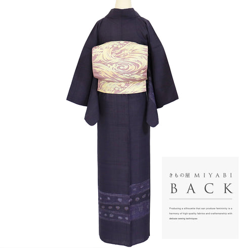 紬 リサイクル 身丈159cm 裄62.4cm 単衣 付下げ柄 パールトーン加工 パープル Mサイズ お洒落 正絹 広衿 Aランク