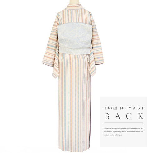 小紋 リサイクル 身丈166.8cm 裄64.4cm 袷 縞柄 ベージュ LLサイズ お洒落 カジュアル 正絹 広衿 Aランク