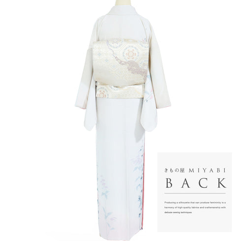 付下げ リサイクル 身丈162.7cm 裄68.2cm 袷 嵯峨菊柄 アイボリー Lサイズ お洒落 正絹 広衿 Sランク