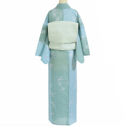 小紋 リサイクル 夏着物 身丈158.5cm 裄64.4cm 絽 植物柄 多色 Mサイズ お洒落 カジュアル ポリエステル 洗える着物 バチ衿 Sランク