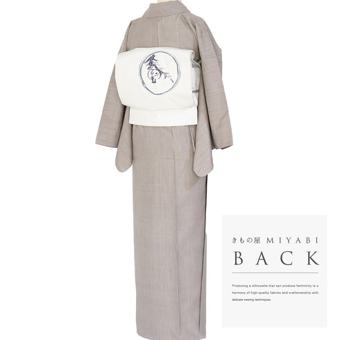 結城紬 リサイクル 身丈163.3cm 裄66.6cm 袷 縞柄 グレー Lサイズ お洒落 カジュアル 証紙 しつけ糸 正絹 広衿 Sランク