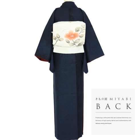 紬 リサイクル 身丈166.7cm 裄64.6cm 袷 花柄 縦ぼかし ネイビー LLサイズ お洒落 カジュアル 正絹 広衿 Sランク