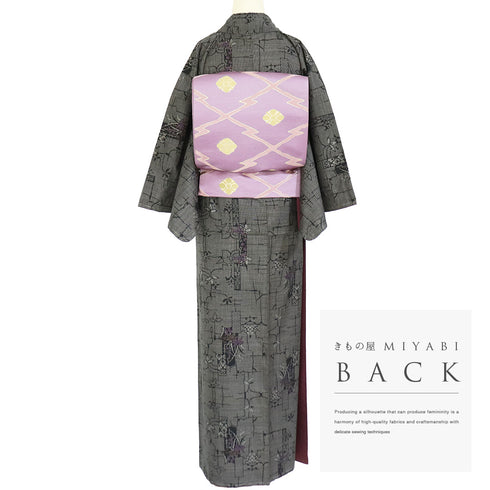 紬 リサイクル 身丈156.2cm 裄65.2cm 袷 草花柄 ブラウン Mサイズ お洒落 カジュアル しつけ糸 正絹 広衿 Sランク