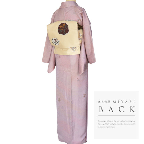 小紋 リサイクル 身丈151.8cm 裄66.4cm 袷 草花柄 型染め パープル Sサイズ お洒落 カジュアル 正絹 広衿 Sランク