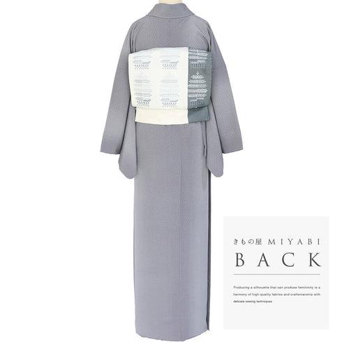 江戸小紋 リサイクル 身丈161.5cm 裄68cm 袷 菊菱 縦ぼかし 作家 保科土山 グレー Lサイズ お洒落 カジュアル 一つ紋 正絹 広衿 Aランク