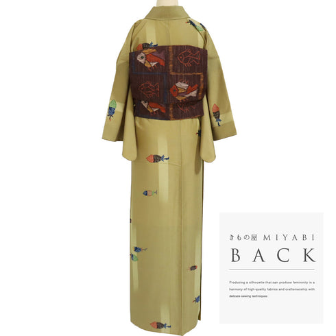 紬 リサイクル 身丈164cm 裄64.8cm 袷 干し柿柄 ベージュ Lサイズ お洒落 カジュアル ポリエステル 洗える着物 広衿 Sランク