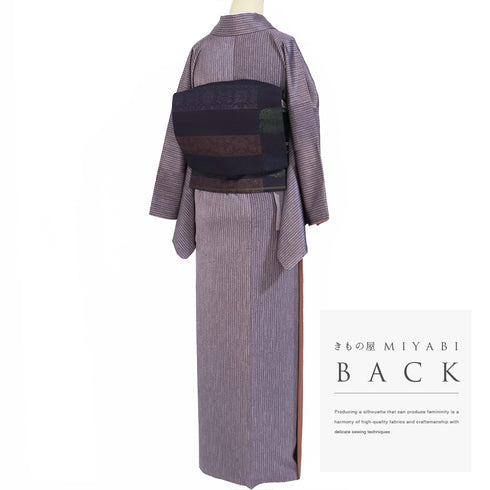 小紋 リサイクル 身丈155cm 裄65.3cm 袷 縞模様 伝統工芸士 一級技能士 長居賢珠 パープル Sサイズ カジュアル 落款 正絹 広衿 Sランク