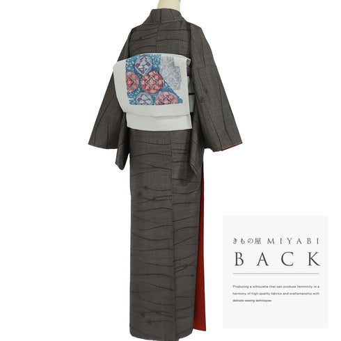 大島紬 リサイクル 身丈160.2cm 裄65cm 袷 小花柄 ブラウン Mサイズ お洒落 カジュアル しつけ糸 正絹 広衿 Sランク