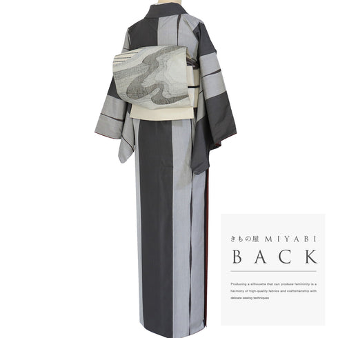 紬 リサイクル 身丈157.3cm 裄64cm 袷 伝統的工芸品 凛 染め分け柄 グレー Mサイズ お洒落 カジュアル 正絹 広衿 Aランク