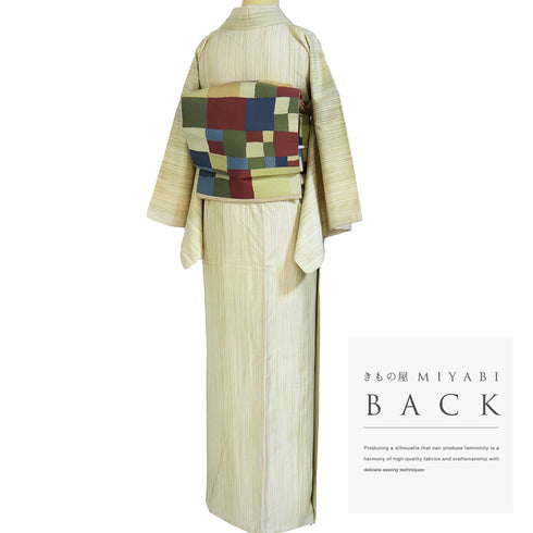 紬 リサイクル 身丈152.5cm 裄64.8cm 袷 縞ぼかし柄 グリーン Sサイズ お洒落 正絹 広衿 Sランク