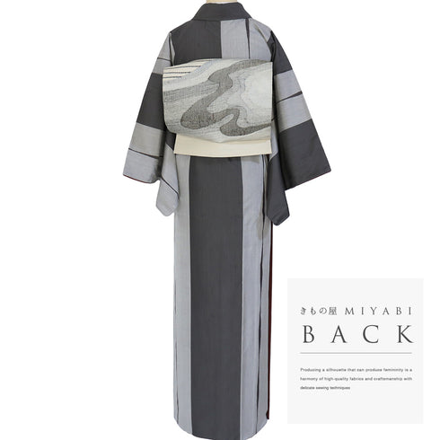 紬 リサイクル 身丈157.3cm 裄64cm 袷 伝統的工芸品 凛 染め分け柄 グレー Mサイズ お洒落 カジュアル 正絹 広衿 Aランク