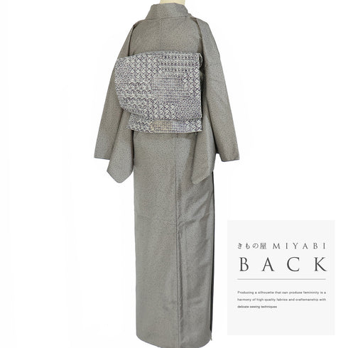 紬 リサイクル 身丈168.5cm 裄66.8cm 袷 上前に花丸柄 グレー LLサイズ お洒落 カジュアル 正絹 広衿 Aランク
