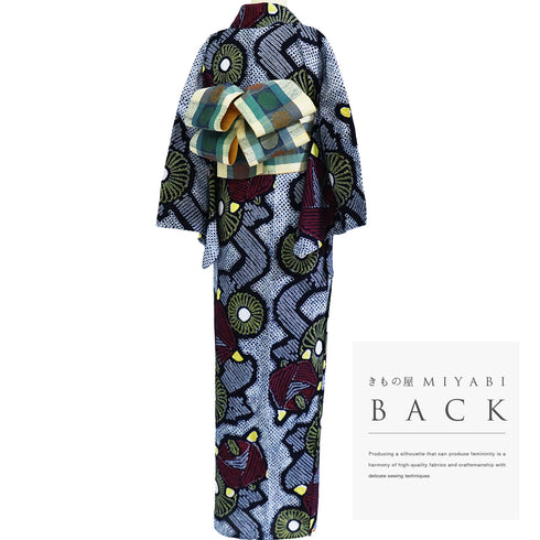 浴衣 リサイクル 夏着物 身丈155.8cm 裄66cm 夏物 絞り ジュニアサイズ ネイビー Mサイズ カジュアル 木綿 洗える着物 バチ衿 Sランク