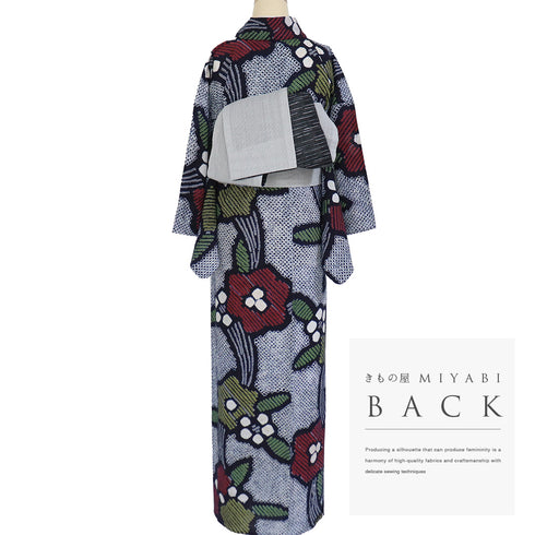 浴衣 リサイクル 夏着物 身丈154.8cm 裄64.8cm 夏物 絞り 花柄 ネイビー Sサイズ カジュアル お洒落 木綿 洗える着物 バチ衿 Aランク