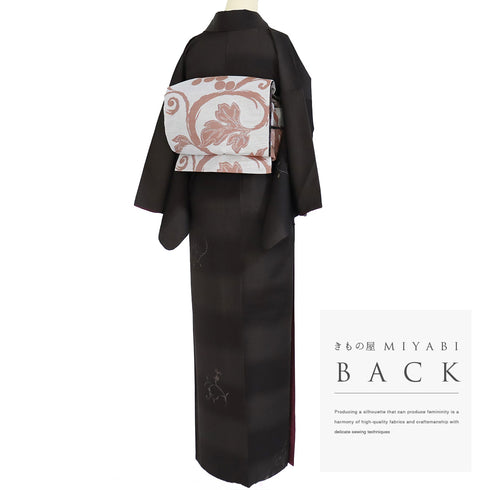 小紋 リサイクル 身丈161.7cm 裄64.8cm 袷 織・段ぼかし柄 刺繍 ブラウン Lサイズ お洒落 カジュアル 正絹 広衿 Sランク