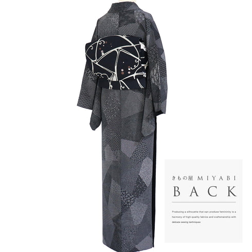 江戸小紋 リサイクル 身丈158cm 裄65.2cm 袷 伝統工芸士 寺山存男 裂取 おしゃれ八掛 ブラック Mサイズ お洒落 落款 正絹 広衿 Sランク