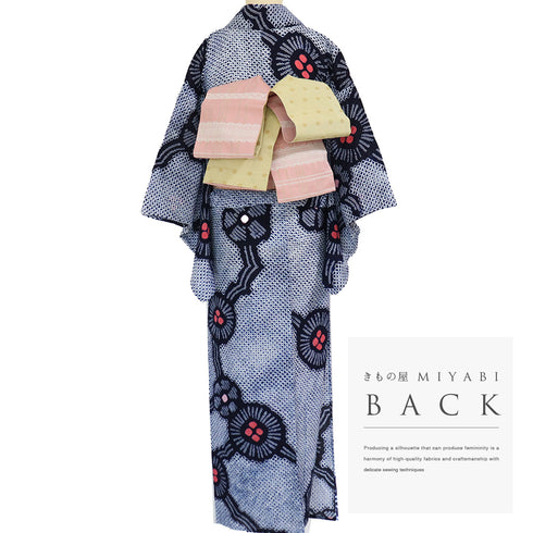 浴衣 リサイクル 夏着物 身丈149cm 裄61.5cm 夏物 絞り 花柄 ジュニアサイズ ネイビー SSサイズ カジュアル お洒落 木綿 洗える着物 バチ衿 Aランク