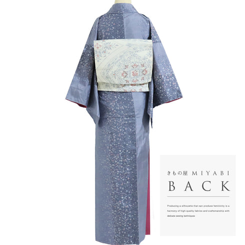 紬 リサイクル 身丈158cm 裄63.2cm 袷 縦ぼかしに草花柄 パープル Mサイズ お洒落 正絹 広衿 Sランク