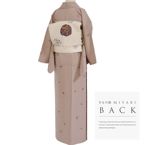 小紋 リサイクル 身丈163.2cm 裄66cm 袷 花などの小花散らし柄 手刺繍 パールトーン加工 ブラウン Lサイズ お洒落 正絹 広衿 Sランク