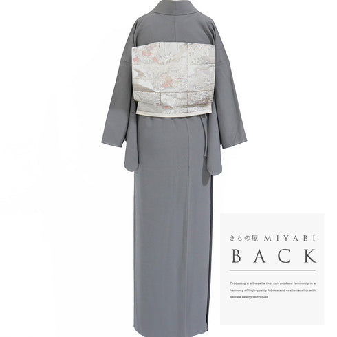 色無地 リサイクル 身丈156.5cm 裄65cm 袷 グレー Mサイズ お洒落 しつけ糸 正絹 広衿 地紋なし 未使用品