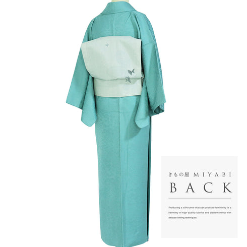 色無地 リサイクル 身丈157.3cm 裄62.6cm 袷 小花柄 梶山伸監修 ブルー Mサイズ お洒落 落款 正絹 広衿 地紋あり Sランク