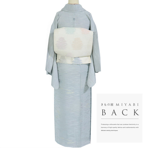 小紋 リサイクル 身丈157.5cm 裄63.2cm 袷 霞柄 ブルー Mサイズ セミフォーマル 落款 一つ紋 正絹 広衿 Sランク