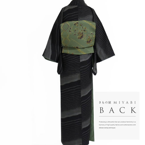 大島紬 リサイクル 身丈162.3cm 裄49.5cm 袷 デザイン縞模様 ブラウン Lサイズ お洒落 カジュアル 証紙 しつけ糸 正絹 広衿 Sランク