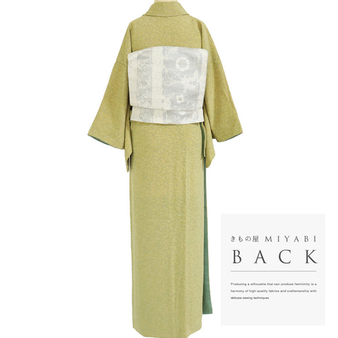 小紋 リサイクル 身丈161.5cm 裄64cm 袷 小花柄 イエロー Lサイズ お洒落 カジュアル 正絹 広衿 Sランク