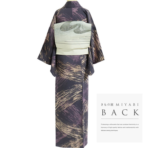 小紋 リサイクル 身丈157cm 裄62.6cm 袷 パープル Mサイズ お洒落 カジュアル 正絹 広衿 Sランク