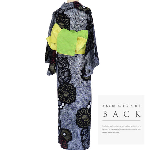 浴衣 リサイクル 絞り 三浦絞り 単衣 Sサイズ Aランク 花柄 カジュアル 身丈152cm 裄62cm 綿 着物 YU-172