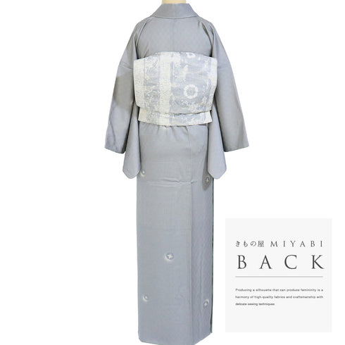 小紋 リサイクル 身丈154.5cm 裄65cm 袷 デザイン七宝柄 衿先布付き グレー Sサイズ お洒落 正絹 バチ衿 Aランク