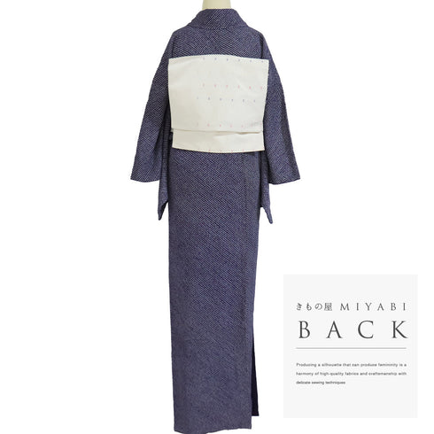 小紋 リサイクル 身丈159.2cm 裄64.4cm 袷 総絞り パープル Mサイズ お洒落 しつけ糸 正絹 広衿 Aランク