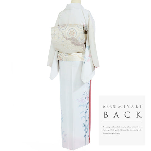 付下げ リサイクル 身丈162.7cm 裄68.2cm 袷 嵯峨菊柄 アイボリー Lサイズ お洒落 正絹 広衿 Sランク