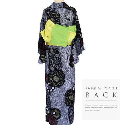 浴衣 リサイクル 絞り 三浦絞り 単衣 Sサイズ Aランク 花柄 カジュアル 身丈152cm 裄62cm 綿 着物 YU-172